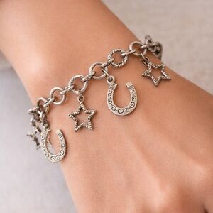Vintage Western Charm Bracelet Stars Horseshoes Boho Y2K